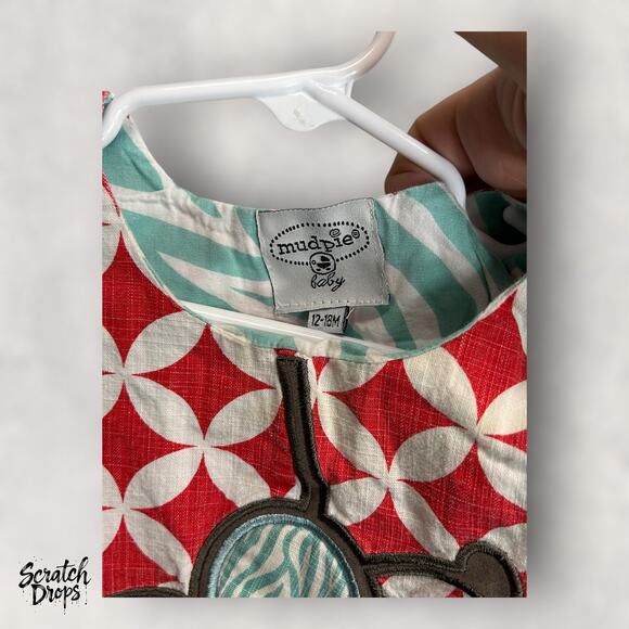 Mudpie Baby Girls Dress 12 18 Months Red Monkey Print Toddler Outfit Cute Trendy - Picture 3 of 4